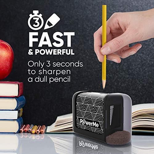 Powerme Electric Ectener Stender - מחדד עיפרון המופעל לילדים, בית ספר, בית, משרד, כיתה, אמנים