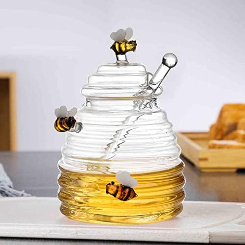צנצנת דבש איקאסוס וערכת דיפר, צלחת דבש עם תפאורה דבורה קטנה סיר דבש צנצנת זכוכית גדולה עם מכסה,