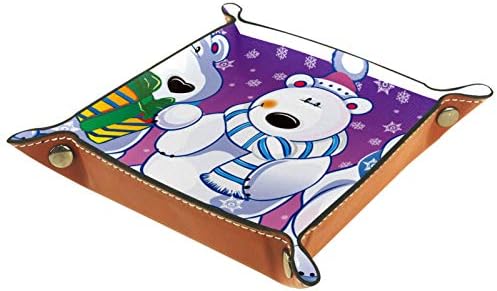 LYETNY שלושה דובי חג המולד חמודים פתיתי שלג מארגן מגש אחסון קופסת מיטה מיטה קאדי שולחן עבודה מגש החלפת