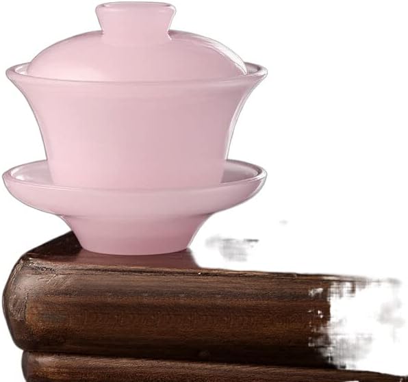 פאה לניקד ירקן לבן קערת כיסוי ורוד מזוגג טוסט יחיד טוסט תה כוס תה יוקרה קונג פו תה תה 白玉 琉璃粉色 盖碗 单