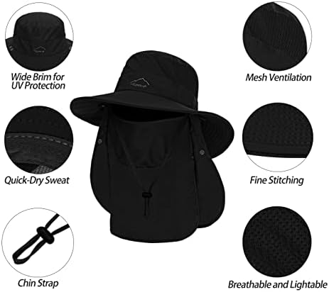 דיג כובע לגברים, חיצוני 3 ב 1 שמש כובע קיץ רחב ברים ספארי כובע בוני כובע עם צוואר דש