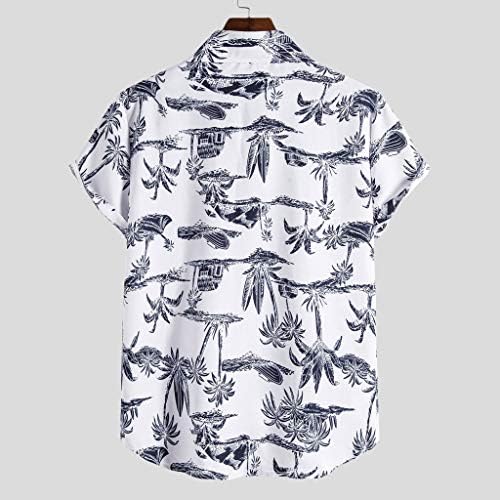 חולצות הוואי של UBST לגברים, הדפס עץ טרופי לגברים כפתור שרוול קצר מטה על צמרות אלוהא חולצה חוף מזדמן