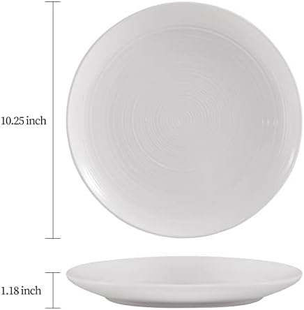 צלחות ארוחת ערב יאצ'י סט של 4, 10.25 אינץ '2023 גדולות פשוטות ורידים לבנים פשוט
