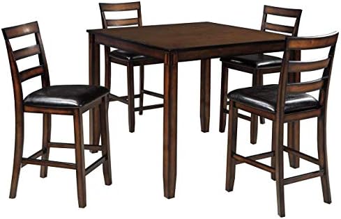 עיצוב חתימה על ידי אשלי קוביאר 5 סט אוכל גובה דלפק חתיכה, כולל שולחן & מגבר; 4 כיסאות בר, חום