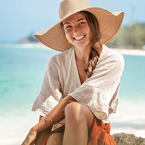 כובעי חוף לנשים גדול קש רחב ברים קיץ כובע תקליטונים מתקפל להפשיל כובע שמש כובע עד 50+