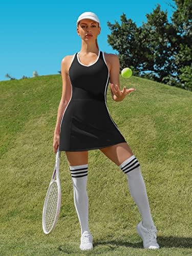 שמלת טניס לנשים של אטרקו עם כיסי מכנסיים קצרים ותלבושות גולף רוכב צוואר