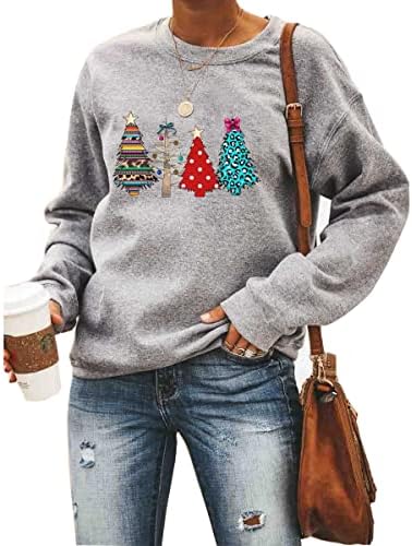 ברלבר נשים סוודרים של חג המולד סוודרים שרוול ארוך סווטשירטים מטושטשים חולצות גרפיות לחג