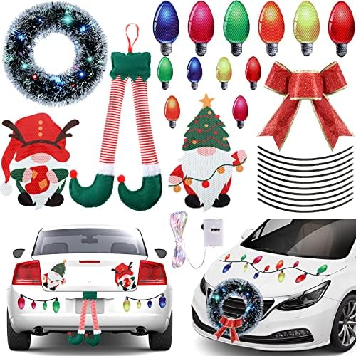 סט קישוטי מכוניות לחג המולד, מכונית LED מכונית חג חג המולד שדון חג המולד רגליים תלויות עם קישוטי מגנטים