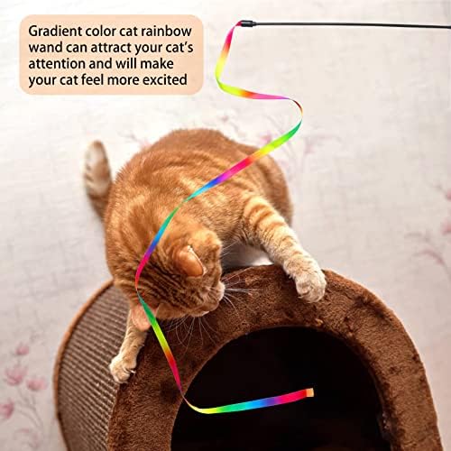 M jjypet Cat Wand צעצועים, צעצועי חתלתול אינטראקטיביים לחתולים מקורה, מחרוזת שרביט טיזר חתול צבעוני לחתלת חתולים