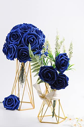 Cosybeau Royal Blue Roses פרחי ורדים מזויפים מלאכותיים 50 יח 'w/גזע לקישוטים ליום האהבה זרי חתונה סידורי