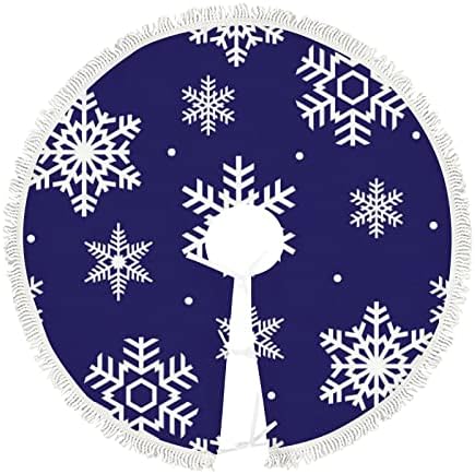 חצאית עץ חג המולד בגודל 48 אינץ 'פתיתי שלג לבנים על כחול עץ גדול חצאית מחצלת חווה חווה חווה חג המולד מחצלת עץ