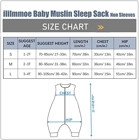 ILILMMOE שור שינה לתינוק עם רגליים מוסין כותנה מקורית שק שינה שמיכות לבישות לא שרוולים בוהמיה/מ 2-3T