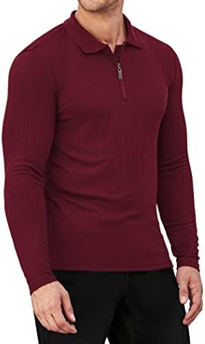 חולצות T של שרירי גברים קואופנדי חולצות שרוול ארוך רבע רוכסן חולצות פולו נמתחות טי אימון רזה