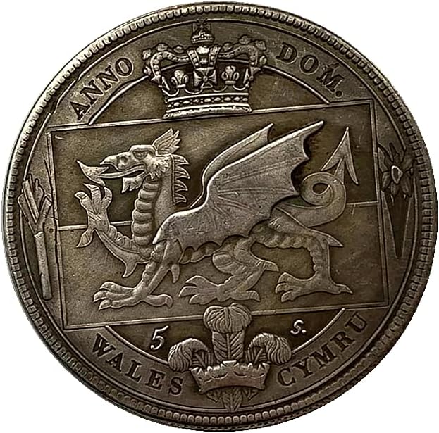 1887 בריטי מלכת ויקטוריה כתר עתיק פליז ישן כסף מדליית קרפט מטבע אדום דרקון מטבע