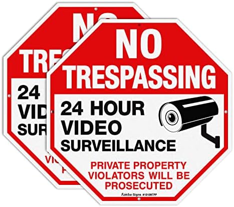 אין סימן הסגת גבול רכוש פרטי המוגן על ידי מפרי מעקב וידאו לא יועמד לדין שלט, 2 חבילה 10X10 אינץ