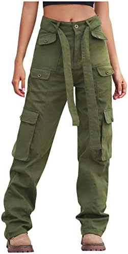 מכנסי נשים משולרים מכנסי מטען עם מכנסי חגורה מכנסיים בעלי עלייה נמוכה רוכסן כפתור כלפי מטה ברגל
