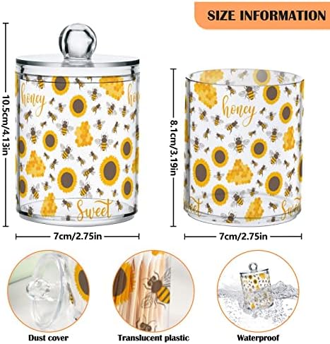 Alaza 2 Pack QTIP מחזיק מחזיק חמניות דבורים דבש מארגני אמבטיה מתוקים מיכלים לכדורי כותנה/ספוגיות/רפידות/חוט