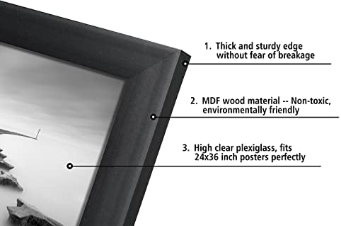 DOAI ART 24X36 מסגרת פוסטר שחורה ללא מחצלת או מסגרת תמונה 20x30 עם מחצלת פרספקס מלוטשת לקיר תצוגה אנכית