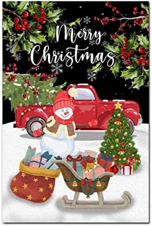 איש שלג משאית אדומה שלט עץ עץ לחג המולד בית חווה עיצוב אייל אייל ומזחלת אורן עץ אורן סנטה פירות יער עץ עתיק חג