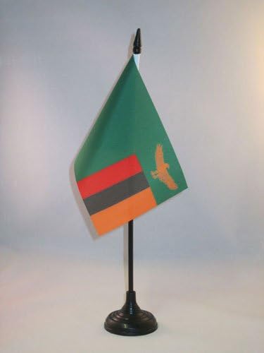דגל AZ דגל שולחן זמביה דגל 4 '' x 6 '' - דגל שולחן זמביה 15 x 10 סמ - מקל פלסטיק שחור ובסיס