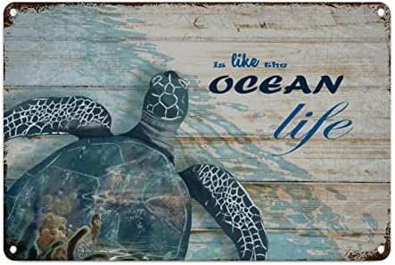 אוקיאנוס חוף אוקיינוס ​​צבעי מים צב צב קיר מתכת קיר שלט חוף חוף תמנון תמנון רטרו אלומיניום שלטי מתכת