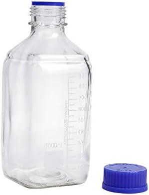 פסטאין 4 מארז 1000 מ ל בוגר מדיה ריאגנט מרובע / אחסון בקבוק זכוכית עם מכסה בורג פוליפרופילן כחול 45