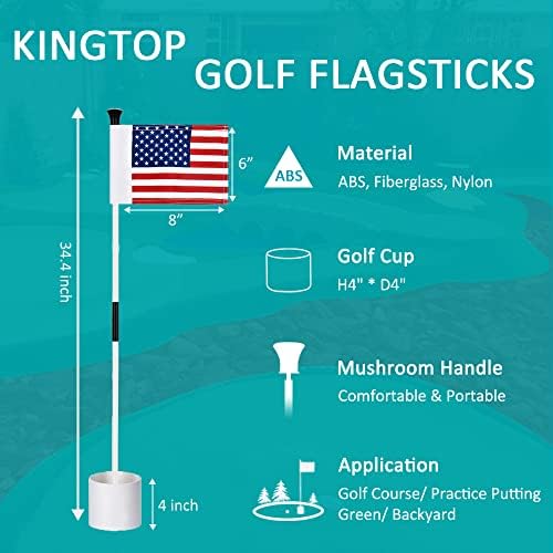 קינגטופ גולף מקל מיני, בפועל לשים ירוק דגלי חצר, כל 3 רגליים, גולף פין דגל חור כוס קומבו ערכת,