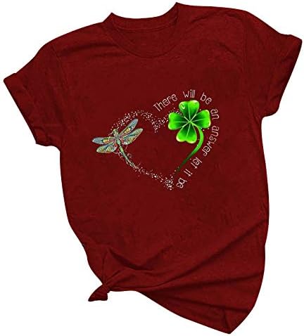 חולצת טריקו של יום פטריק סנט פטריק שפירית חמודה תלתן עם ארבעה עלים חולצה מודפסת צמרות שרוול קצר