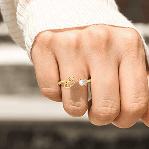 2023 חדש זהב אישית ריינסטון 26 ראשוני טבעת תכשיטים אישית ראשוני מכתב פתוח טבעת עם יהלומי ריינסטון