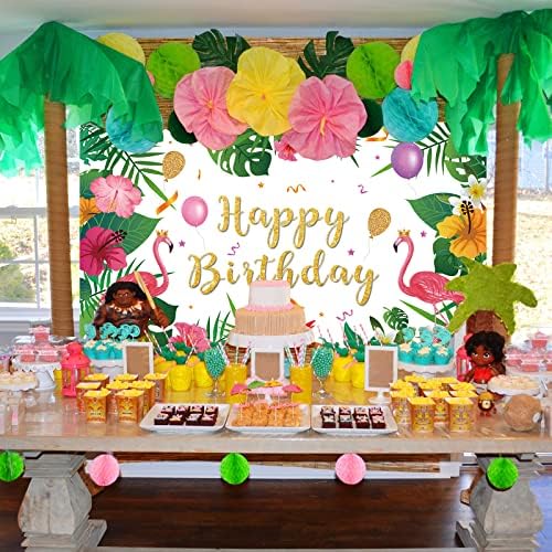 יום הולדת שמח באנר פלמינגו מסיבת יום הולדת קישוטים - קיץ טרופי הוואי מסיבת קישוטי צילום רקע אלוהה ואאו