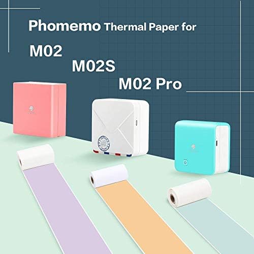 Phomemo M02S כיס מדפסת תרמית- מדפסת תמונות בלוטות 'עם 3 גלילים נייר מדבקה צבעוני, תואם ל- iOS