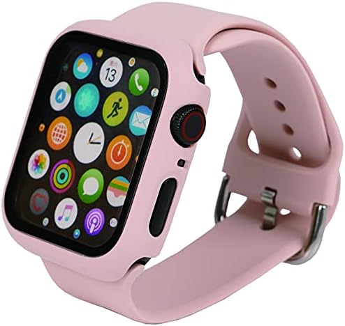 Vophoeen תואם לפס Apple Watch עם מגן מסך זכוכית מזג מובנה 40 ממ 44 ממ, סיליקון רך ספורט רצועת