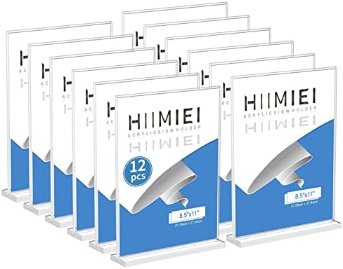 HIIMIEI 8.5 X 11 מחזיק סימנים אקריליים, מחזיק סימן פלסטיק ברור לשולחן עם צורה דו צדדית צורה דו צדדית עמדות