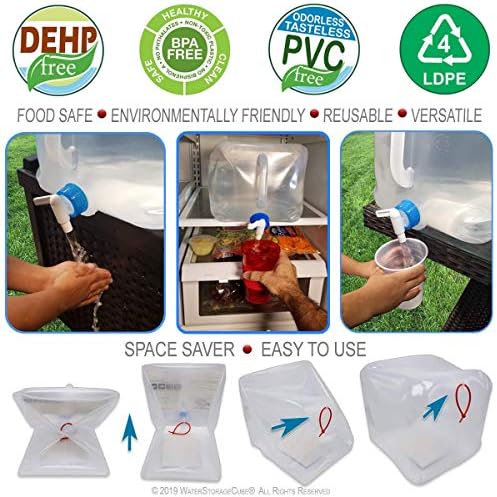 WaterstorageCube BPA מיכל מים מתקפל בחינם עם SPIGOT, קמפינג מים קנאי לאחסון חוץ לטיולים בחיק הטול