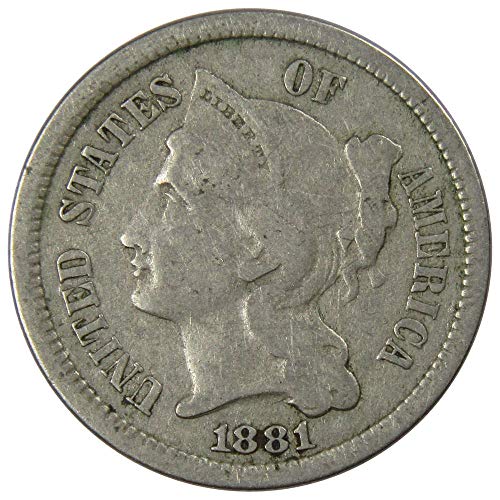 1881 חתיכה של שלושה סנט אודות ניקל טוב 3C ארהב מטבע מטבע מטבע