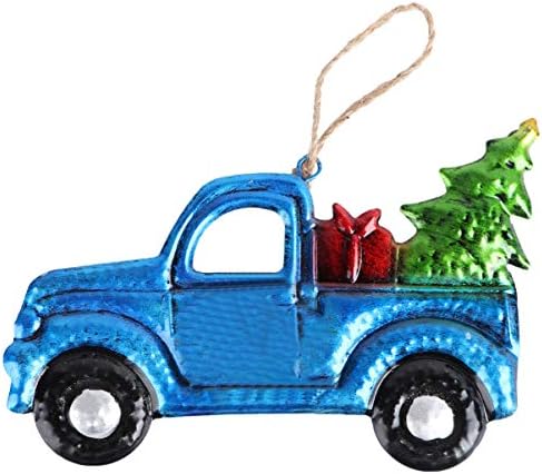 חג המולד קישוט זכוכית טנדר משאית עם עץ חג המולד קישוט תליית חג קישוטי בציר חווה בית תפאורה מתנות כחול