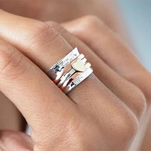 אהבה עצמית ספינר לב טבעת שני צבע מסתובב לב טבעת חרדה הקלה להקת טבעת לקשקש ספינינג טבעת תכשיטי מתנות לנשים