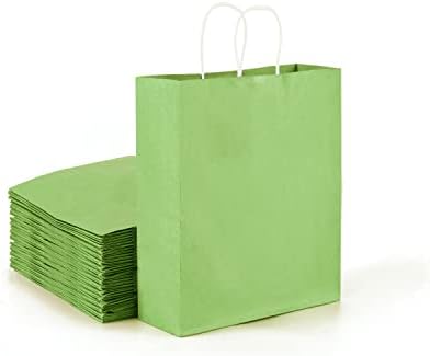 12 יחידות שקיות נייר ירוקות עם ידיות, 8.5 על 4.5 על 10.5 אינץ', שקיות מתנה ירוקות, שקיות סחורה, שקיות קמעונאיות
