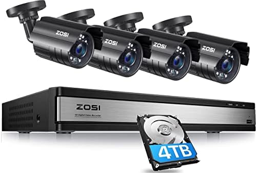 מערכת מצלמות אבטחה של ZOSI 16CH 1080P עם 4TB HDD, H.265+ 16CHNEL 1080P HD-TVI CCTV DVR עם 4PC