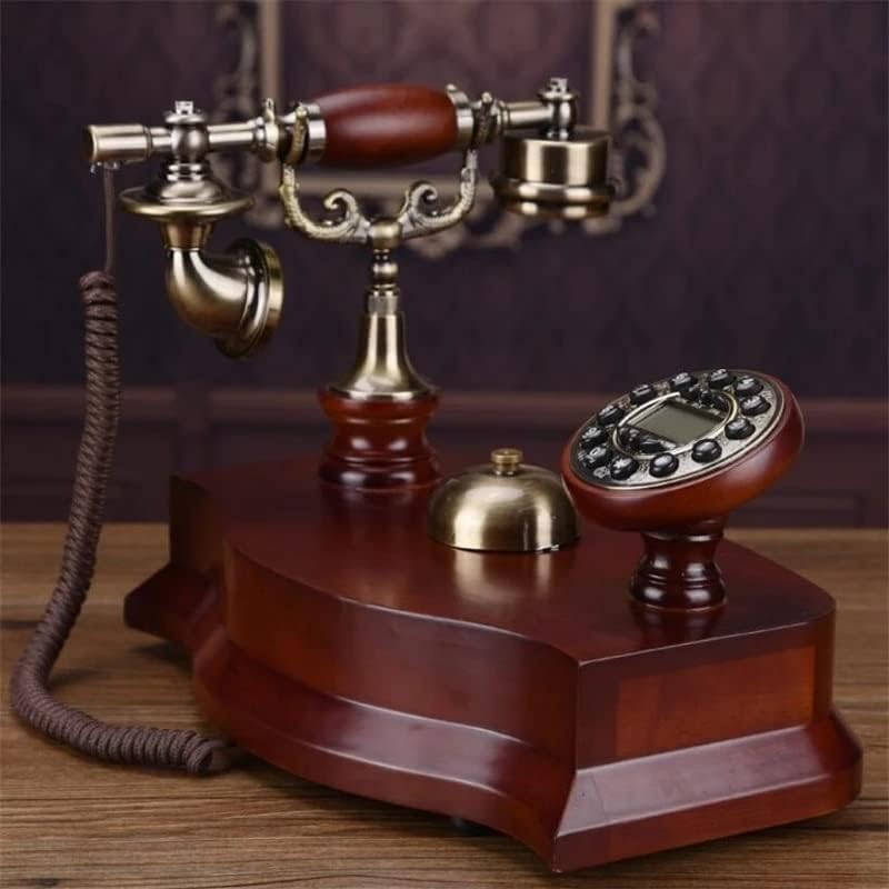 ZSEDP עתיק טלפון קבוע פעמון מכני פסטורלי רטרו משרד ביתי עץ מוצק טלפון טלפון תאורה אחורית כחולה+חינם+מזהה