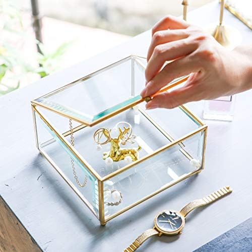 Utopz וינטג 'זכוכית מוזהבת מזכרת מזכרת תכשיטים מארגן שולחן עבודה, מבטא דקורטיבי, יהירות, מתנת מסיבת כלה חתונה,