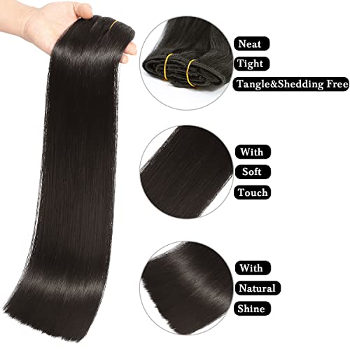 קליפ שיער הרחבות טבעי שחור שיער טבעי הרחבות 65 גרם 8 יחידות 16 אינץ ישר קליפ שיער טבעי עם בלתי נראה פו ערב