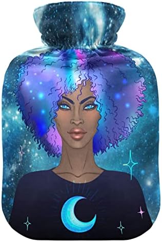 אפריקאי אמריקאי ילדה בקבוק מים חמים שחור אישה גלקסי כחול חם מים תיק עם כיסוי עבור חם וקר לדחוס 1 ליטר