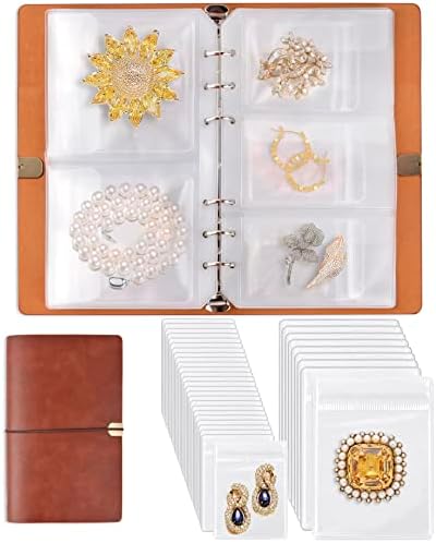 מארגן תכשיטים של Chezmax, ספר אחסון תכשיטים שקוף עם כיסים, אלבום עגילי עור PU, מחזיק אביזרים קטנים לצמידים טבעות