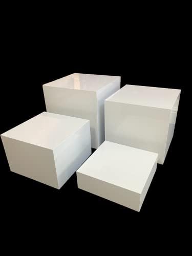 Acrylic 5 קופסאות מגדלים צדדיות קופסאות תצוגה לבנות פלטפורמה לבנה סט של 4. 15 W x 15 D x 15 ”H