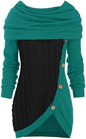 סוודרים של סוודר נשים Pachwork צמרות אסימטריות סוודר צבע טלאים טלאים