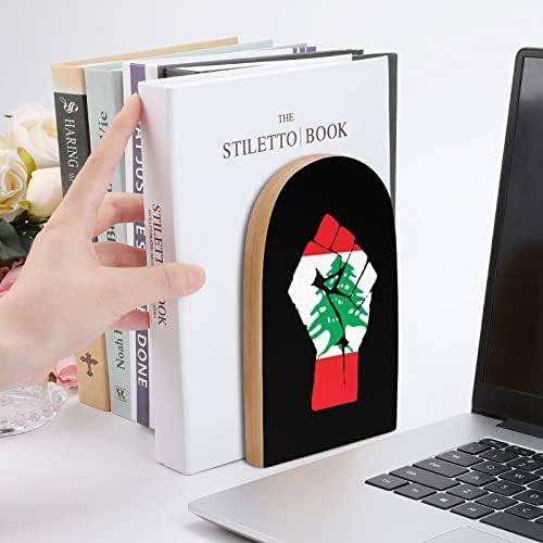 העלה אגרוף לבנון דגל גדול עץ תומכי ספרים מודרני דקורטיבי מדף ספרים ספר פקק שולחן מדף מחזיקי סט של 2