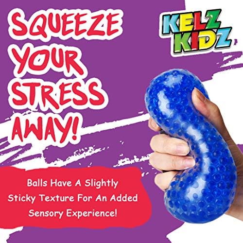 KELZ KIDZ עמיד כדורי לחץ חרוזים גדולים ומעורבים - צעצוע חושי נהדר להקלה על ילדים ומבוגרים - עוזר