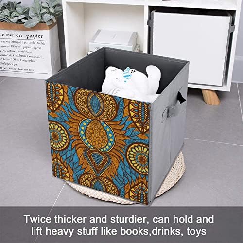 הדפסה אפריקאית אנקארה קוביות אחסון בדים מתקפלות קופסאות קופסאות אחסון מתקפלות בגודל 11 אינץ 'עם ידיות