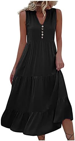 שמלה בגודל פרגיר פלוס, קיץ לנשים בצבע אחיד מזדמן V-Neck שמלה רופפת ללא שרוולים